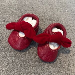 Freshly Picked Leather Red Baby Moccasins with Bow